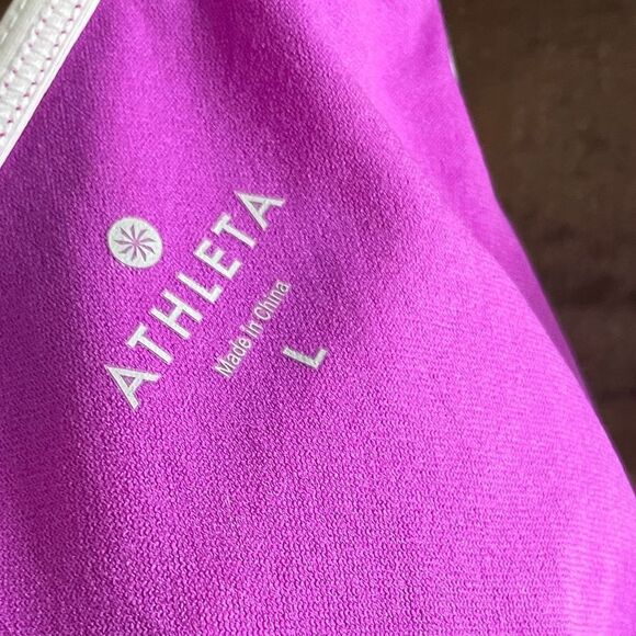 Athleta Women’s T Back Pink, Purple, & White Striped Swim Bikini Top Size Large - Picture 8 of 9